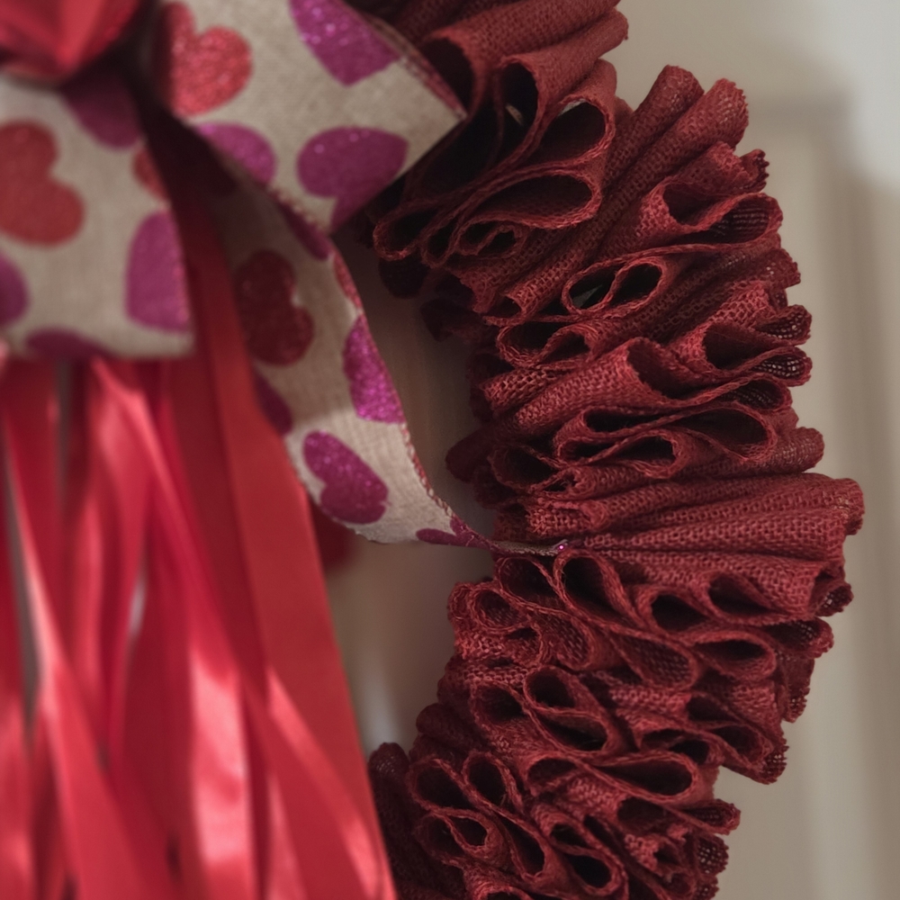 Elegant Red Heart Wreath with Ribbon - Picture 4 of 8